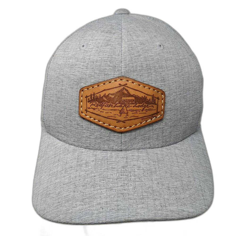 Yupoong Flexfit Baseball Cap Gray XL Leather Patch Heathered Stretch Hat